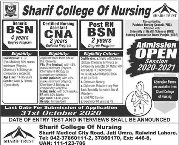 sharif-college-of-nursing-merit-list-2024