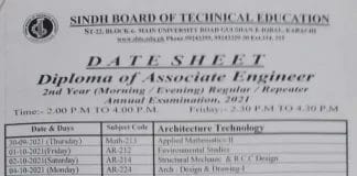 SBTE Date Sheet 2021