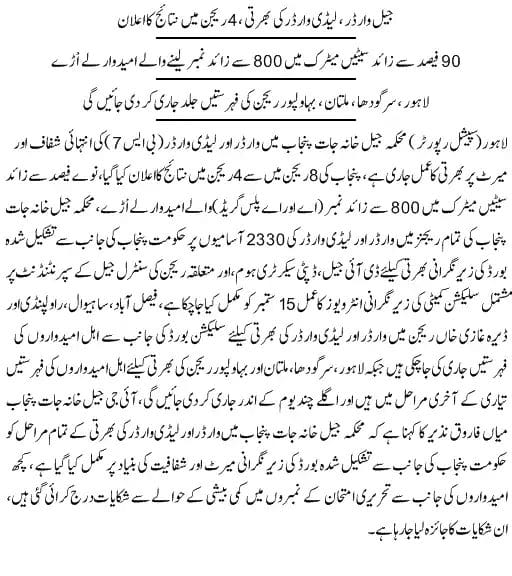Punjab Jail Warder Recruitment 2024