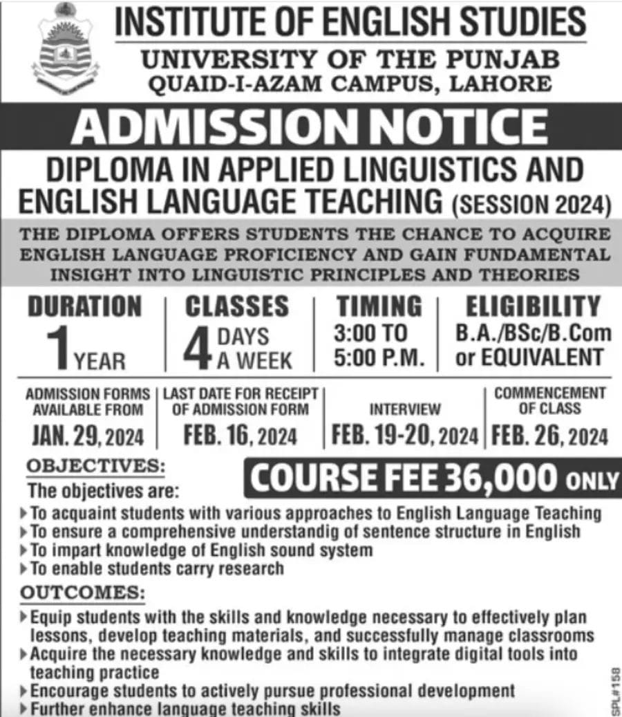Institute of English Studies PU Lahore Course 2025